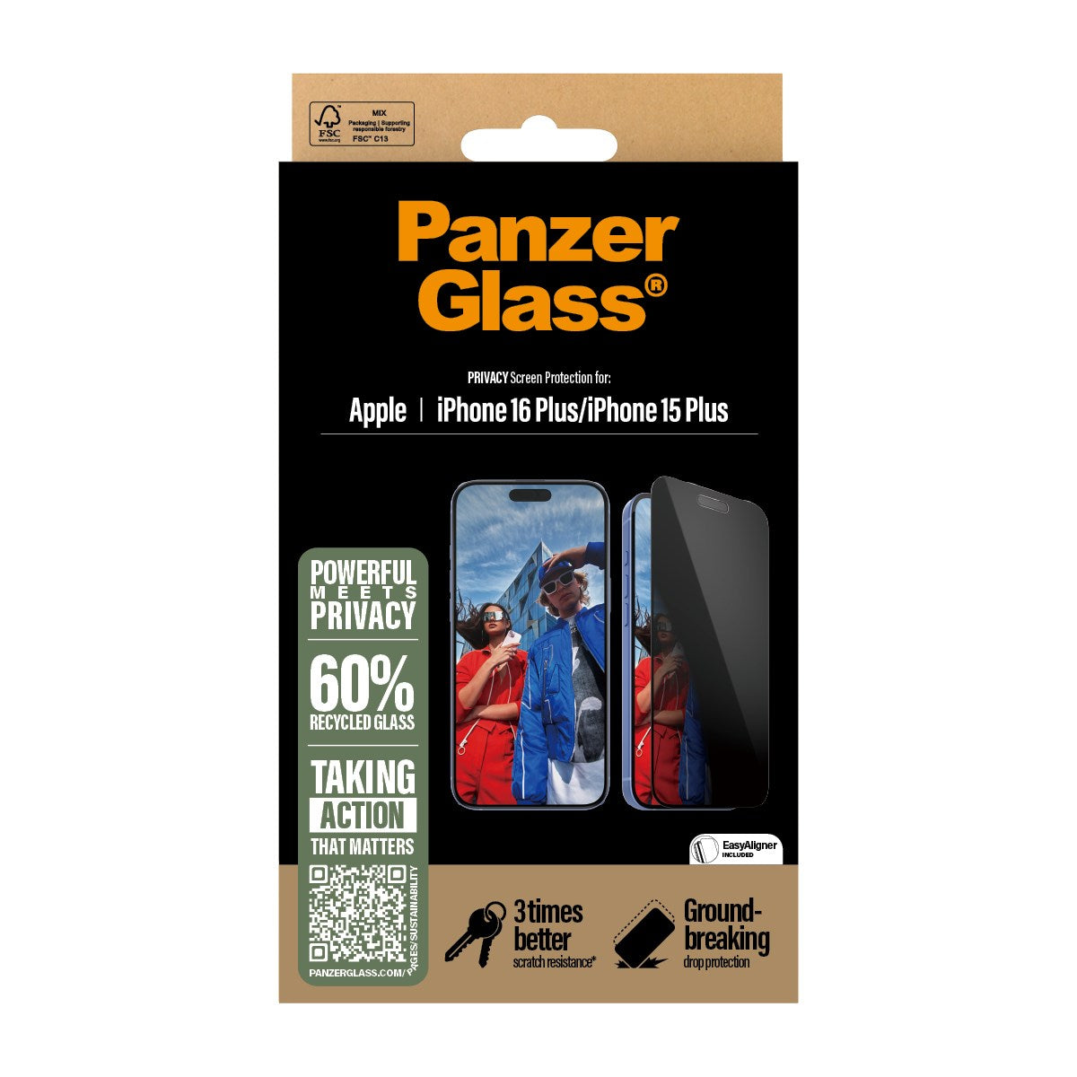 PanzerGlass® Privacy Screen Protector iPhone 16 Plus | 15 Plus | Ultra-Wide Fit w. EasyAligner